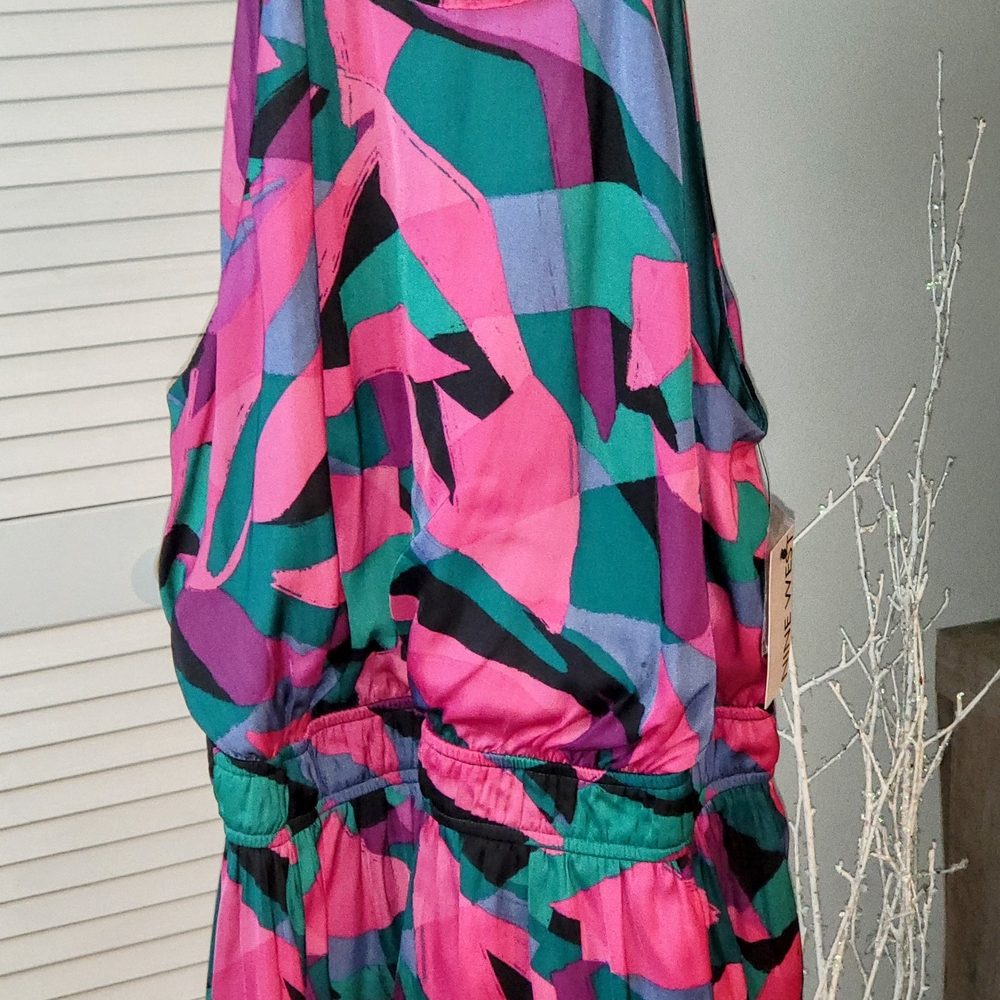 Nine West Pink and Green Abstract Blouse